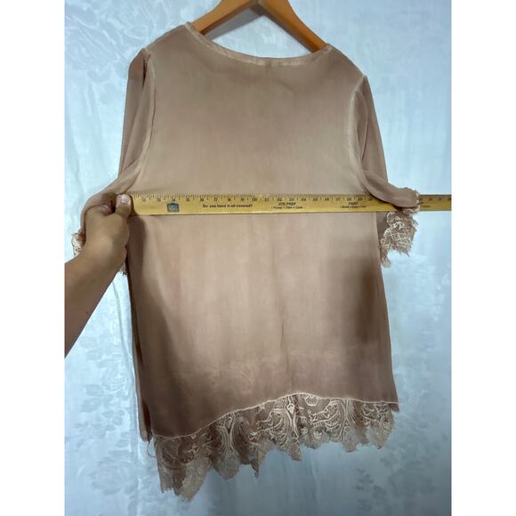Pretty Angel Tunic Medium Tan Lace Trim Gauze Layered Silk Blend Fairy - Picture 10 of 11